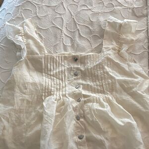 Cream Ruffled Button-Down Top